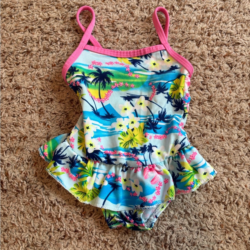 Tropical Kids Swimwear with Pink Trim